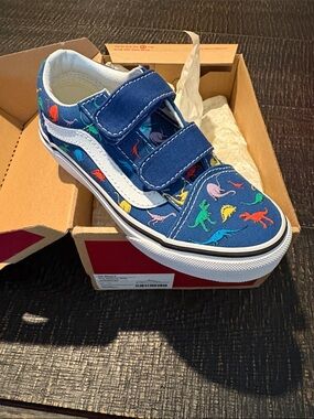 Vans Kids Navy Blue Dinosaur Print Velcro Sneakers